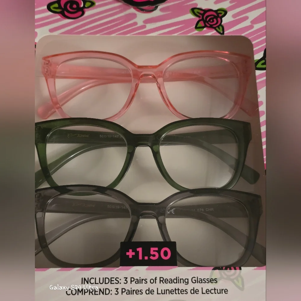 Betsey Johnson 3-pair reading glasses set in +1.50 magnification NIB